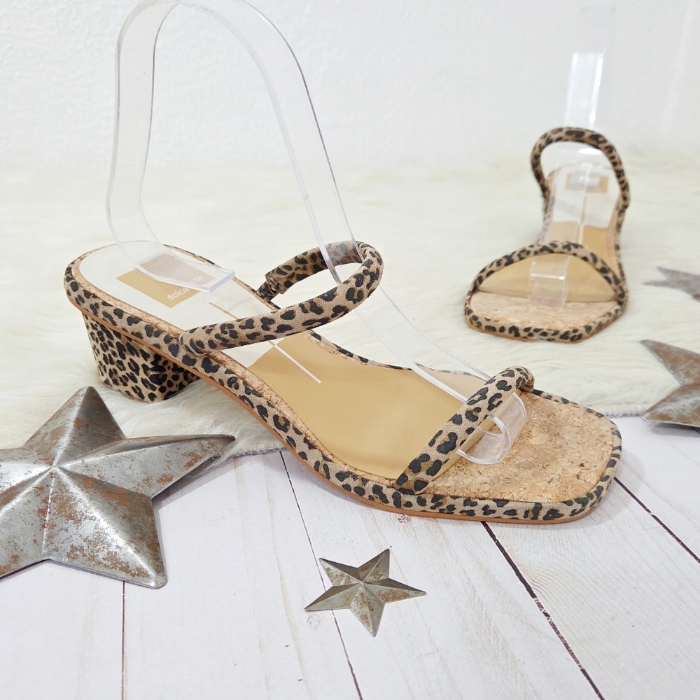 Dolce Vita riya slide sandal tan/ black leopard suede Minimalist Strappy Sz 7.5
